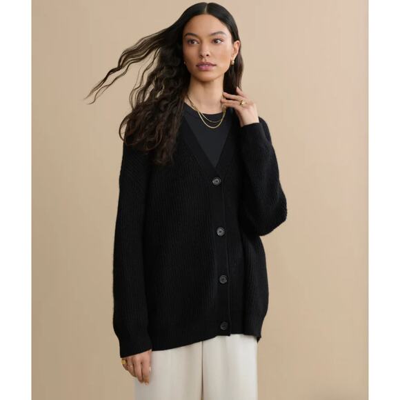 Nwot JENNI KAYNE Cardigan S Cashmere Grey”’Cocoon”Ribbed V Long-Sleeve Button-Up